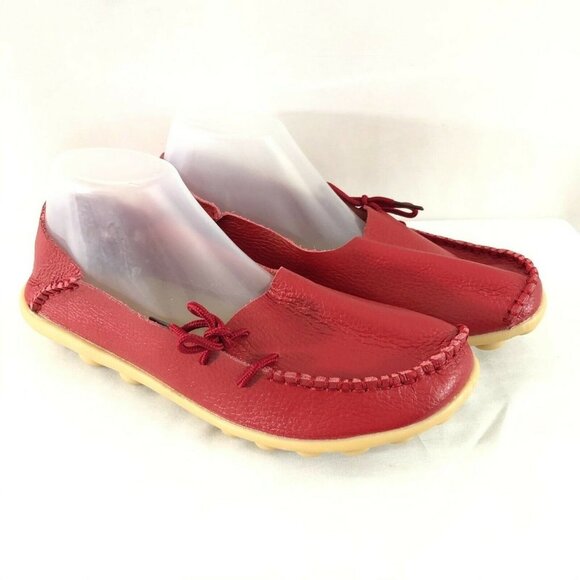 Kunsto Womens Leather Loafers Flats Slip On Pebbled Red Size 42 US 9 - Picture 1 of 6
